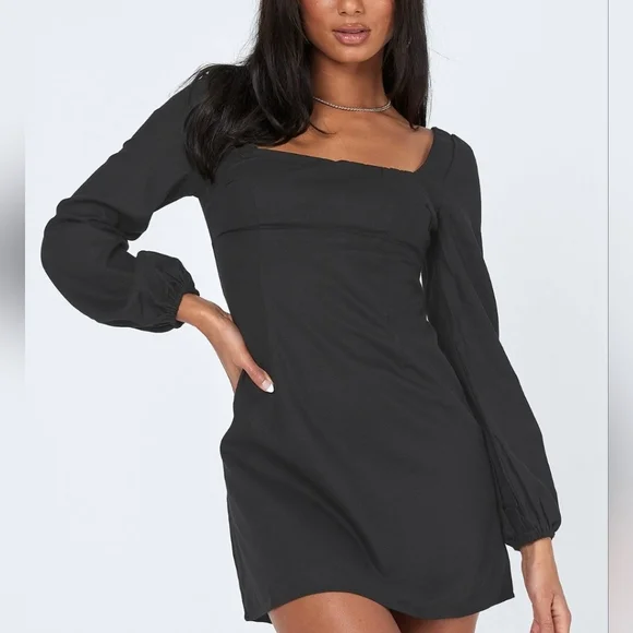 Princess Polly | Dresses | Princess Polly Linen Blend Black Mini Dress  Womens Size 6 | Poshmark